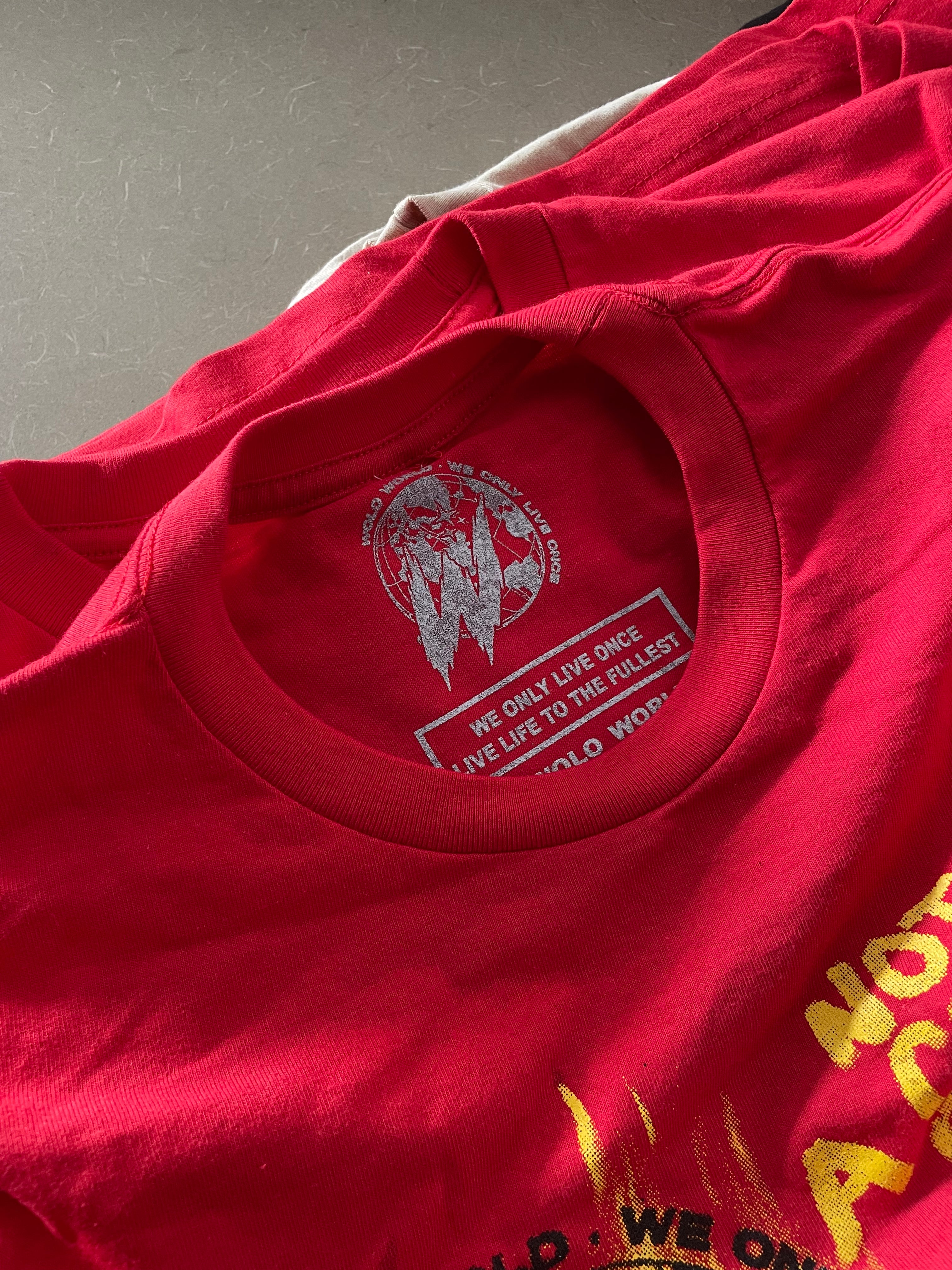 RED WEONLYLIVEONCE TSHIRTS