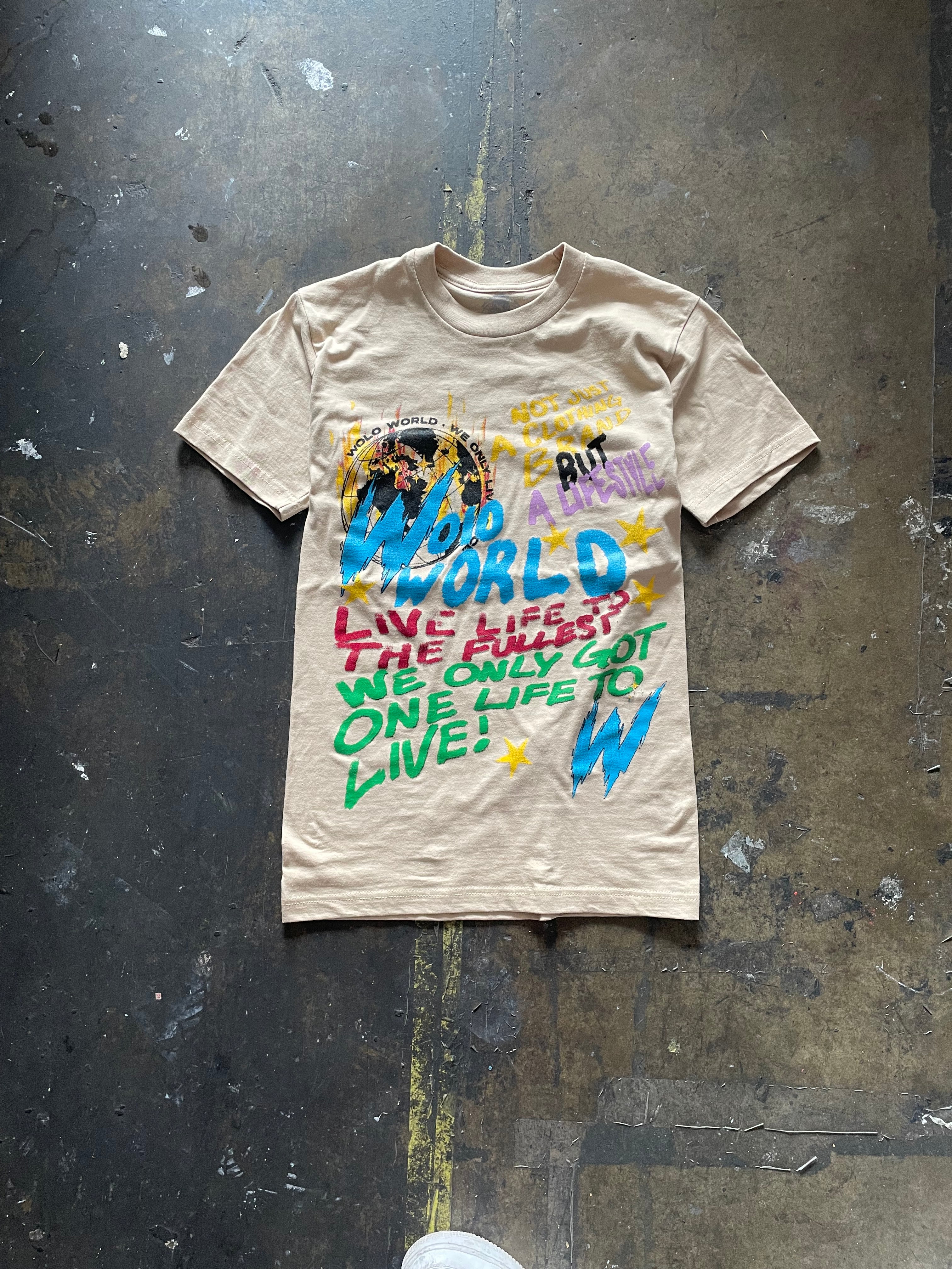 BEIGE WEONLYLIVEONCE TSHIRTS