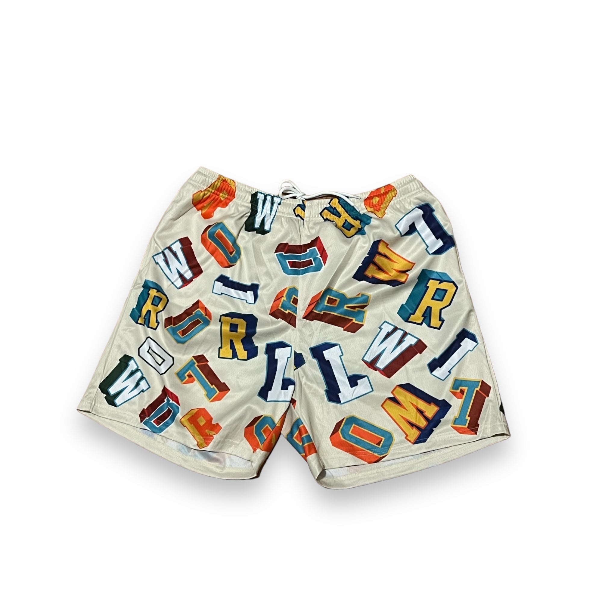 Cream Alphabet Mesh Shorts