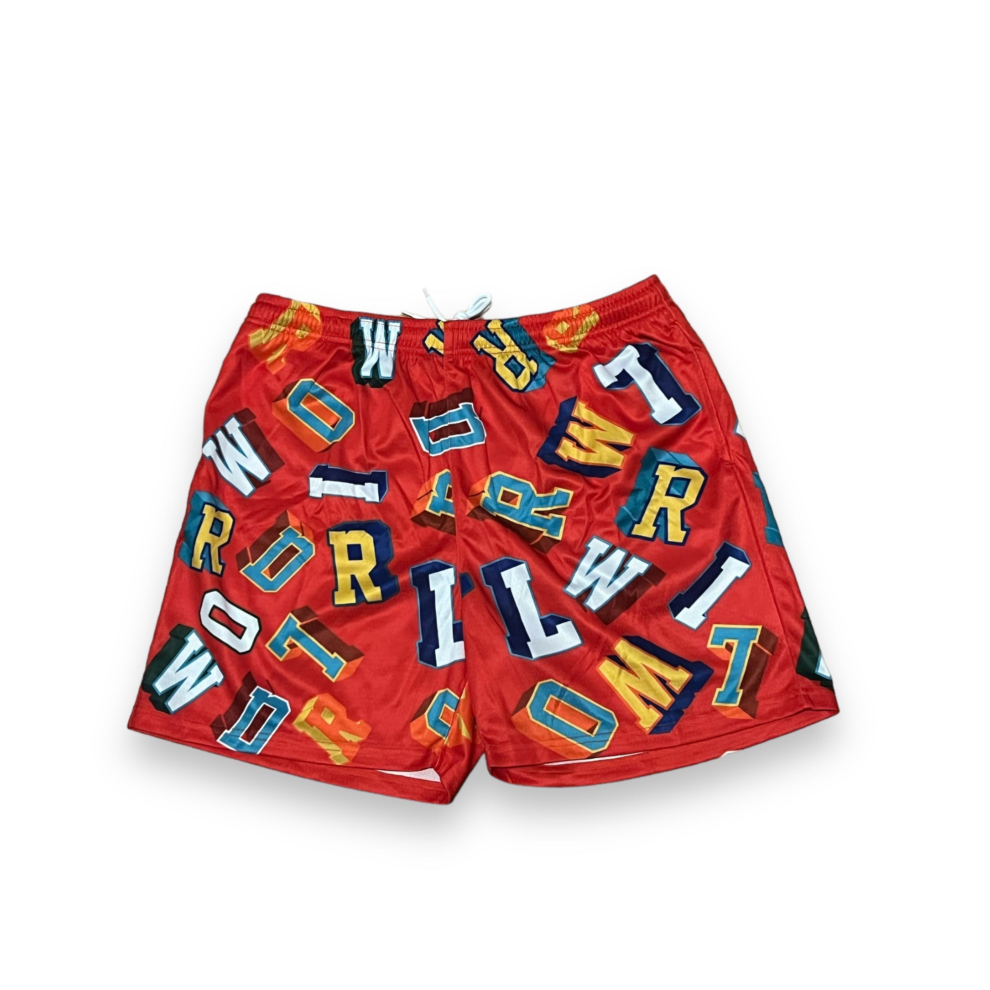Red Alphabet Mesh Shorts